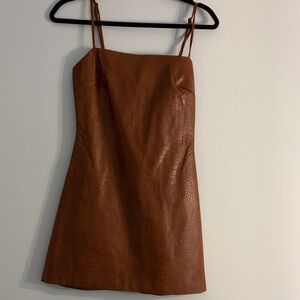 Bardot Cognac Croc-Embossed Faux Leather Mini Dress